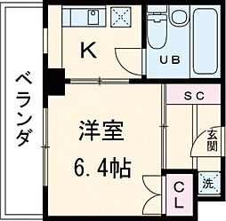 京王線 千歳烏山駅 徒歩4分の賃貸マンション 3階1Kの間取り