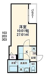 GRADUS川越 2階1Kの間取り