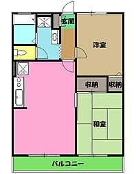 サンジュネスゆう 1階2LDKの間取り