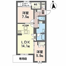 ユーフォリア 1階2LDKの間取り