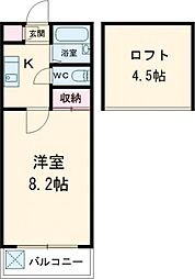 フラットウエストII 2階1Kの間取り