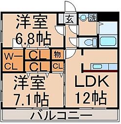 イーハトーブ 2階2LDKの間取り