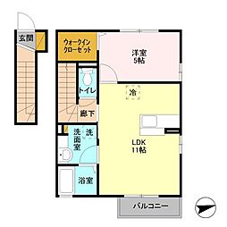 ヴィラセイワＤ 2階1LDKの間取り