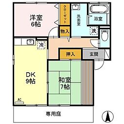 セゾンリーブ　Ｂ 1階2DKの間取り