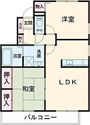 リラ・フカヤツA 2階2LDKの間取り