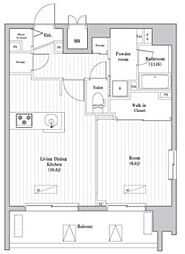 大森海岸レジデンス 12階1LDKの間取り