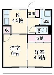 ハイツ一瀬 1階2DKの間取り