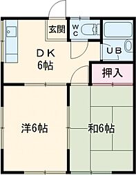松前台ハイツ 1階2DKの間取り