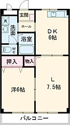 ＡＳＪ東小保方ハイツＢ 2階2DKの間取り