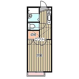 マーブルパレス国立II 2階1Kの間取り