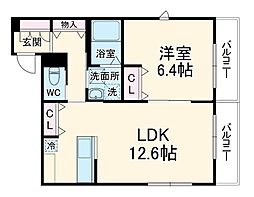 エルフォII 2階1LDKの間取り