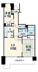 川口パークハウス 7階2LDKの間取り
