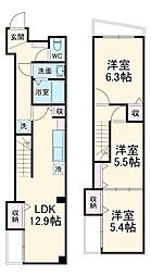 サンライズ幕張 3階3LDKの間取り