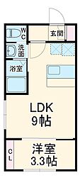 メゾンココン久地 3階1LDKの間取り
