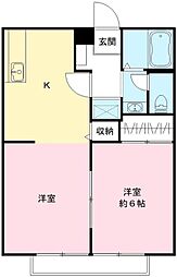 ピュアチェーレ千波 2階1LDKの間取り