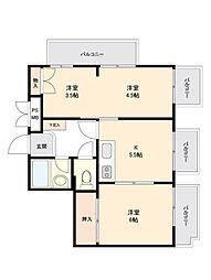 セザール中落合 4階2Kの間取り