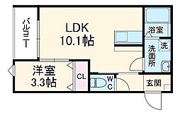LECOCON一宮VI 3階1LDKの間取り
