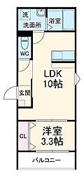 LECOCON一宮VI 3階1LDKの間取り