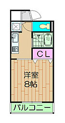 シャルル泉大津 2階ワンルームの間取り