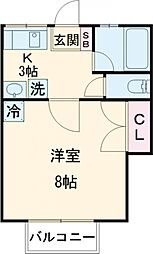 アールハイム 2階1Kの間取り
