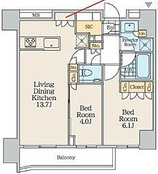 クレストコート中野富士見町 511 5階2LDKの間取り