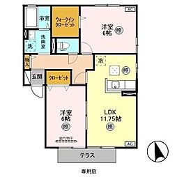 プリムローズ　Ａ/Ｂ/Ｃ 1階2LDKの間取り