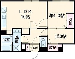 ウェルスクエア新宿戸山 2階2LDKの間取り