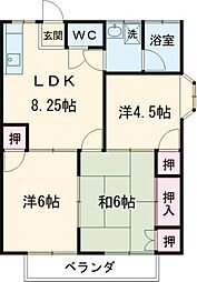 カトレアハイツI 1階3DKの間取り