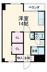 ヤマコ第一ビル 7階ワンルームの間取り