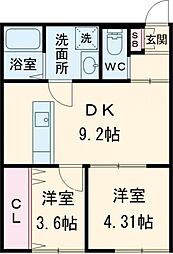 グレース吉祥院 2階2DKの間取り