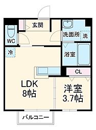 リトルキャビン 1階1LDKの間取り