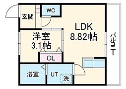 ティンガーラ須ヶ口　EAST 1階1LDKの間取り