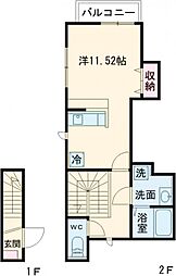 レフィナード小竹 2階ワンルームの間取り