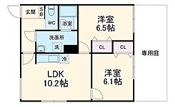 ジーニアススクエア四条高辻 1階2LDKの間取り