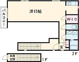 カーサ・花II 2階1Kの間取り