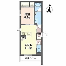 シャーメゾンボナンザ 2階1LDKの間取り