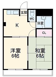 エクセレント友鶴 3階2DKの間取り