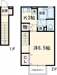プレミール 2階1Kの間取り