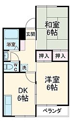 ロイヤル天水 1階2DKの間取り