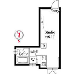 アパートメントクロ三軒茶屋 1階ワンルームの間取り