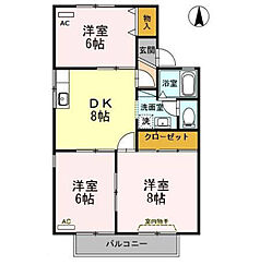 サンビレッジ　Ｂ 2階3DKの間取り