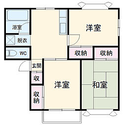豊橋鉄道東田本線 運動公園前駅 徒歩32分の賃貸アパート 1階3DKの間取り