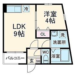 Cherim並木 2階1LDKの間取り