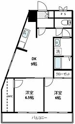 アビタシオン落合 3階2DKの間取り