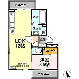 グリーンパーク 2階1LDKの間取り