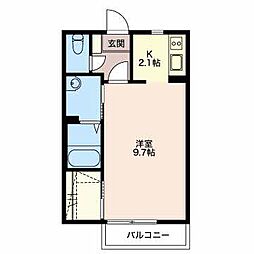 ディアス竜美丘Ａ 2階1Kの間取り