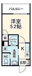 MELDIA新秋津 1階1Kの間取り