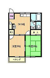 ポプリハイツ 2階2DKの間取り