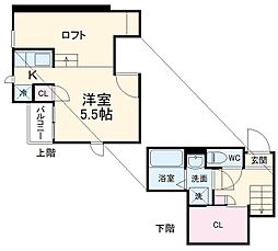 ＣＢ与野本町ストリア 2階1Kの間取り