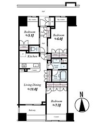 サングランデ八王子 4階3LDKの間取り